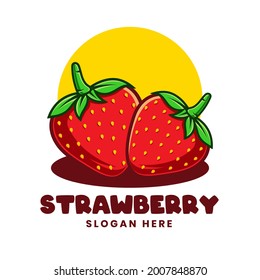 Sweet Strawberry Cartoon Logo Template