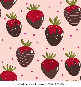 Sweet strawberry chocolate seamless pattern and vector