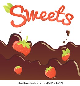 sweet strawberry in chocolate. vector isolated illustration. chocolate in the form of heart with strawberry