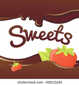 sweet strawberry in chocolate. vector isolated illustration. chocolate in the form of heart with strawberry