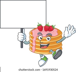 Sweet Strawberry Cream Pancake Cartoon Character Rise Up A Board