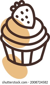 Sweet strawberry cupcake, illustration, vector on a white background.