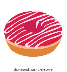 Sweet strawberry donut isolated on white background. Isometric view. Vector