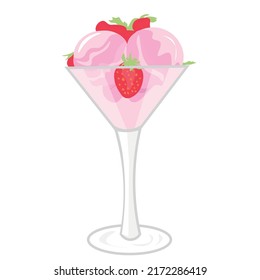 Sweet strawberry ice-cream in glass on white background
