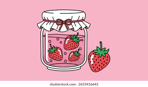 Sweet strawberry jam in a jar with fresh fruit a delicious homemade treat for everyone