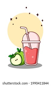 Sweet strawberry juice with apple cartoon illustration