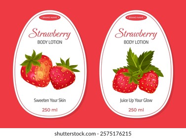 Sweet Strawberry Label Design with Ripe Bright Berry Vector Template