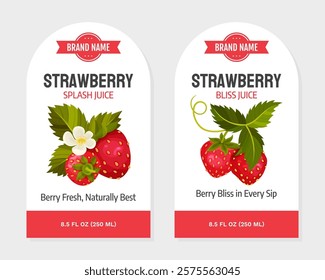 Sweet Strawberry Label Design with Ripe Bright Berry Vector Template