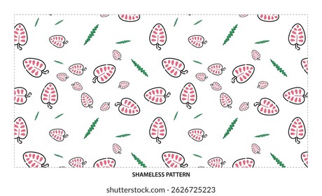 Sweet Strawberry Pattern With Green Leaves For Textile Design