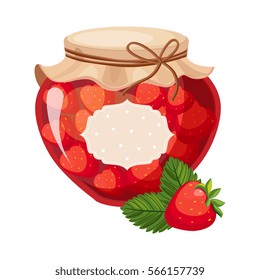 Sweet Strawberry Red Jam Glass Jar Filled With Berry With Template Label Illustration