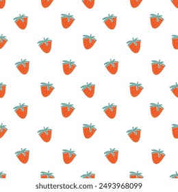 Sweet strawberry seamless pattern with on white background. Cute spring pattern for fabric, wrapping paper, clothes.