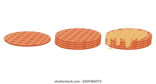 Sweet Stroopwafels vector set, hand drawn stroopwafels, dutch bakery and pastry desserts. Honey waffles