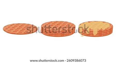 Sweet Stroopwafels vector set, hand drawn stroopwafels, dutch bakery and pastry desserts. Honey waffles