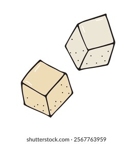 sweet sugar cubes in tea and coffee, refined sugar, vector colored doodle element, cute design element