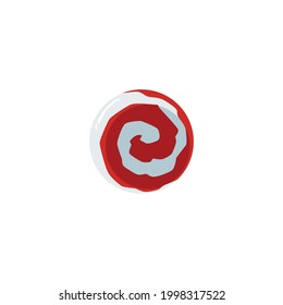 Sweet sugar lolly, round swirl candy. Confectionery dessert for celebration of birthday or holiday. Favorite food of sweet tooth. Flat vector illustration isolated on white.