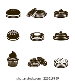 Sweet sugar tasty food cookies black decorative icons set with different decoration isolated vector illustration