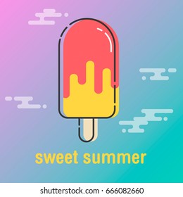 Sweet summer background. Ice cream icon design for banner, voucher discount, invitation card, backdrop, paper bag, t-shirt and template design. Vector Illustration.