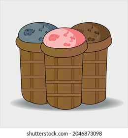 Sweet summer delicacy sundaes,gelatos with different  ice-cream cones and popsicle with different topping.Vector illustration for web,design, print