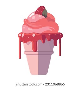 Sweet summer dessert strawberry ice cream cone icon isolated