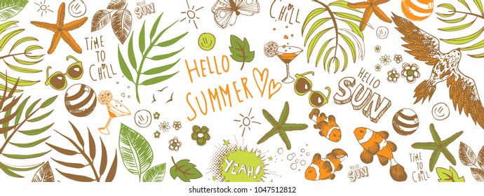 Sweet summer doodles full vector large banner