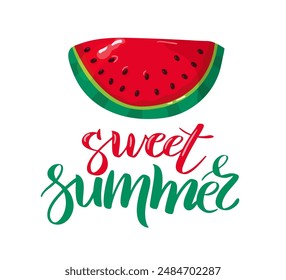 Sweet summer hand drawing calligraphy with watermelon slice
