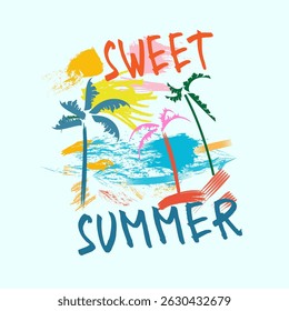 Sweet summer. Hand writing text. summer t shirt design. summer tropical printed t-shirt design.