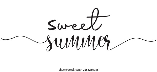Sweet Summer phrase continuous one line calligraphy with white background svg