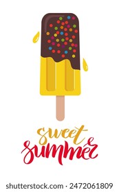 Dulce póster de verano con paletas y caligrafía manuscrita. Concepto de Festiva.