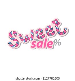 Sweet summer sale. Attention, announcement, marketing, discounts, promotions. Handwritten text, lettering. Flat design. 1