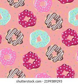 süßer Sommer, nahtloser Hintergrund mit Donuts, Vektorgrafik