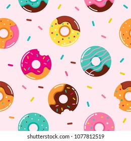 Sweet summer seamless pattern with donuts vector illustrations
