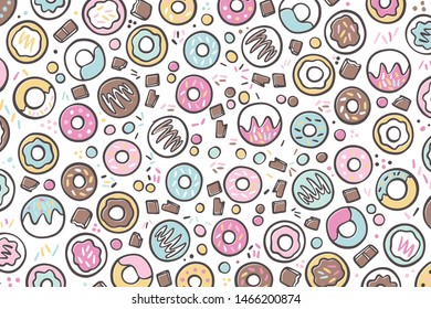 Sweet summer seamless pattern with donuts vector illustrations