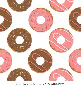 Dulce patrón de verano sin fisuras con ilustraciones vectoriales de donuts. Ilustración del vector