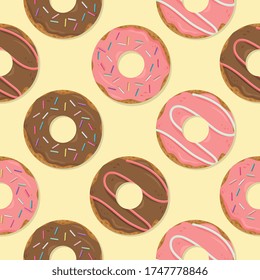 Sweet summer seamless pattern with donuts vector illustrations. Vector illustration
