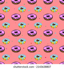 Sweet summer seamless pattern with donuts illustrations