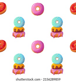 Süße Sommer nahtlose Muster mit Donuts auf weißem Hintergrund. Vektorcute Illustration im Cartoon-Stil.