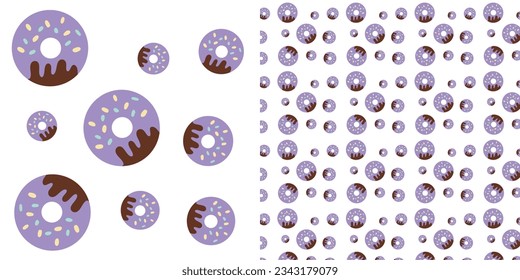 Sweet summer seamless pattern with donuts vector illustrations.Seamless pattern with glazed donuts.Girly.