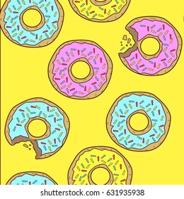 Sweet summer seamless pattern with donuts vector illustrations 