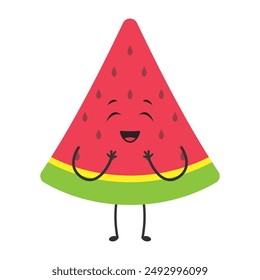 Sweet Summer Smiles: A cheerful watermelon slice with closed eyes and a wide grin, radiating joy and summer vibes.