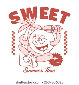 Sweet Summer Theme Retro Cartoon Character T-shirt Design,