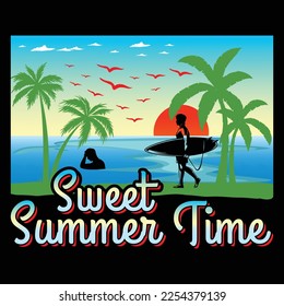 Sweet Summer Time Surfing Sublimation SVG T-Shirt Vector Graphic.
