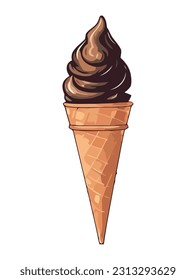 Sweet summer treat chocolate waffle cone sundae icon isolated