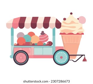 Sweet summer treat strawberry ice cream truck icon isolated