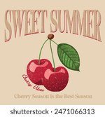 Sweet Summer Vector Graphic, Cherry Slogan Tshirt Design Illustration, Cherry Fruits Vector
