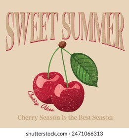 Sweet Summer Vector Graphic, Cherry Slogan Tshirt Design Illustration, Cherry Fruits Vector
