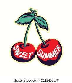 sweet summer.Cherry illustration ,T-shirt graphic design 