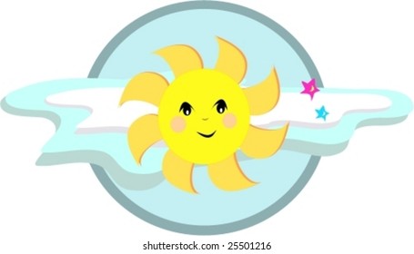 Sweet Sun with Clouds and Stars Vector