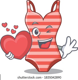 A sweet swimsuit cartoon character style holding a big heart