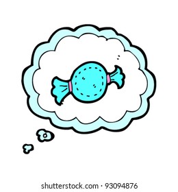 símbolo dulce en la caricatura de burbuja de pensamiento