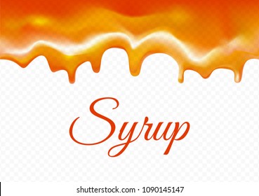 Sweet syrup isolated on transparent background. Dropping honey  for desserts or cafeteria and patisserie cakes and cookies. Vector illustration.